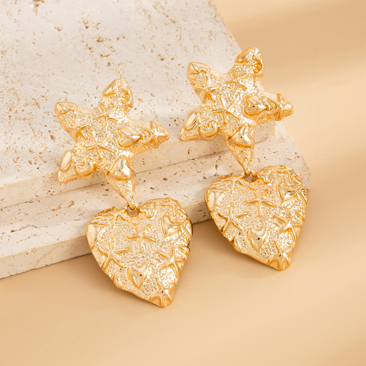 Planderful Vienna Verve Liquid Lava Stud Earrings For Women Retro Heart Star Pleated Design Statement Jewelry