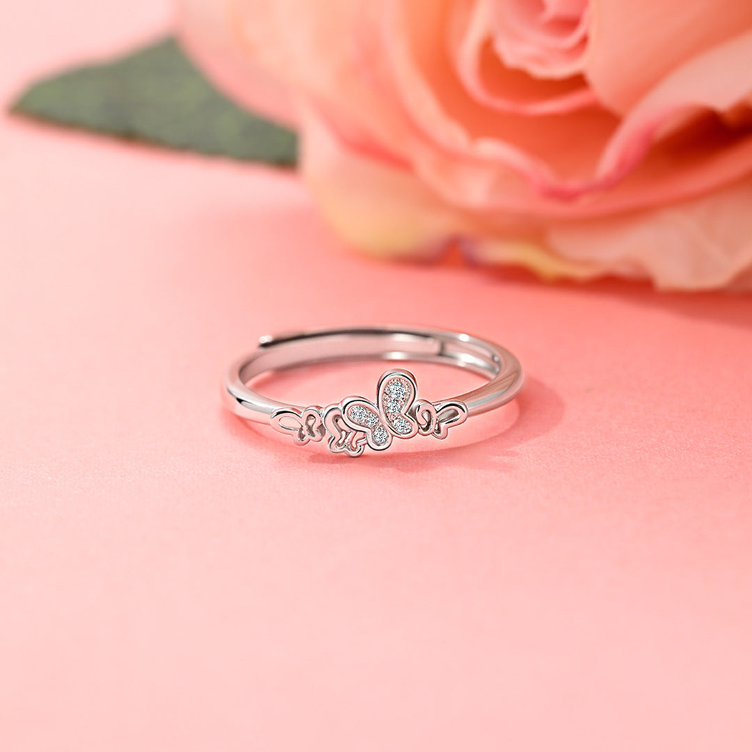 Heart Butterfly S925 Sterling Silver Women's Ring