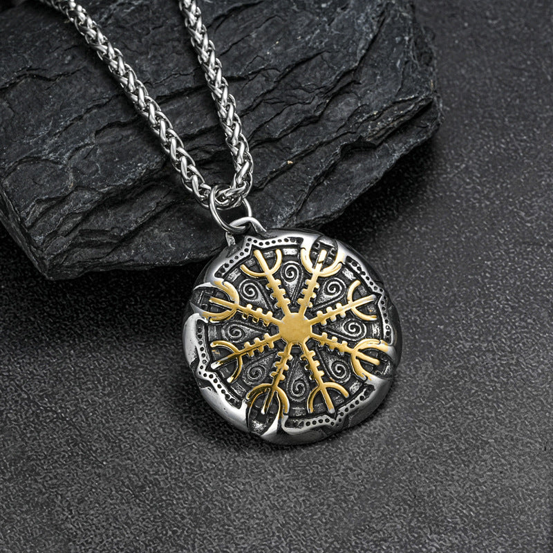 1. Planderful Viking Odin Logo Compass Necklace Titanium Steel Pendant Mens Jewelry European Style Gift