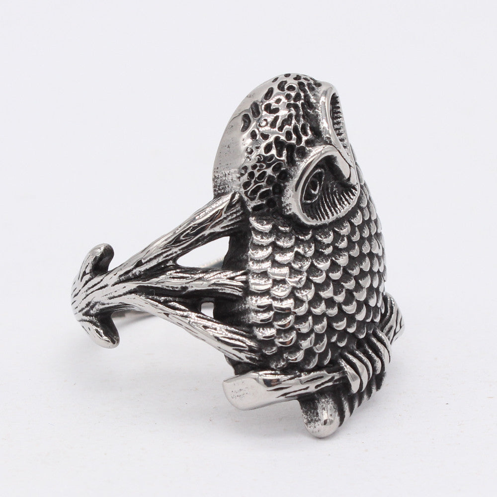 Crooked Headed Owl Titanium Steel Ring for Men