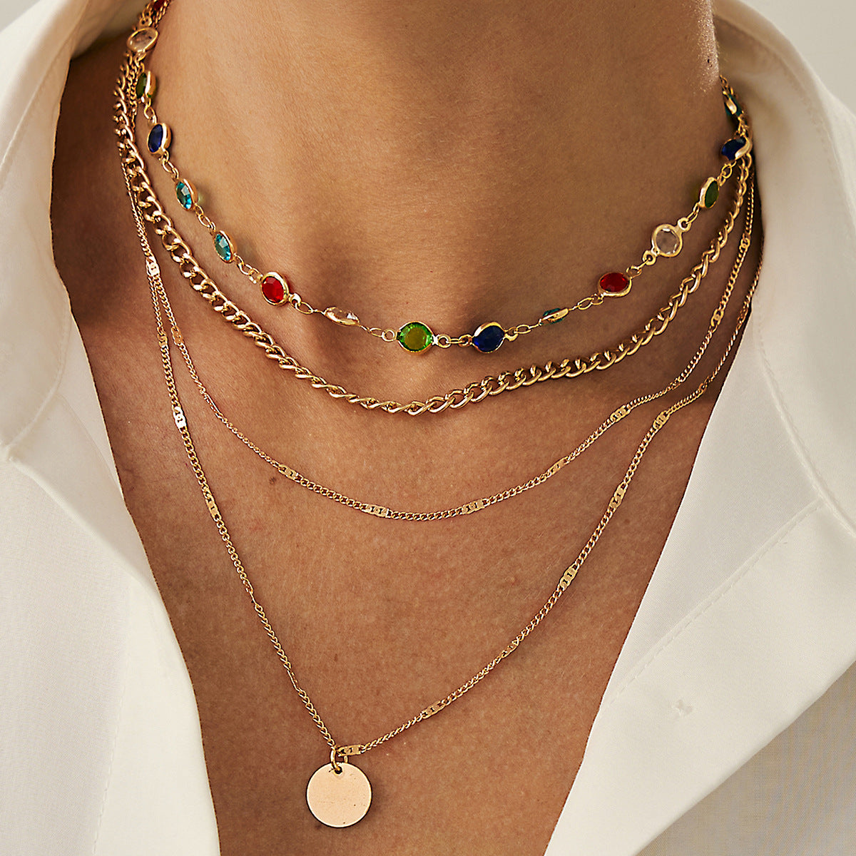 Crystal-Style Round Pendant Necklace