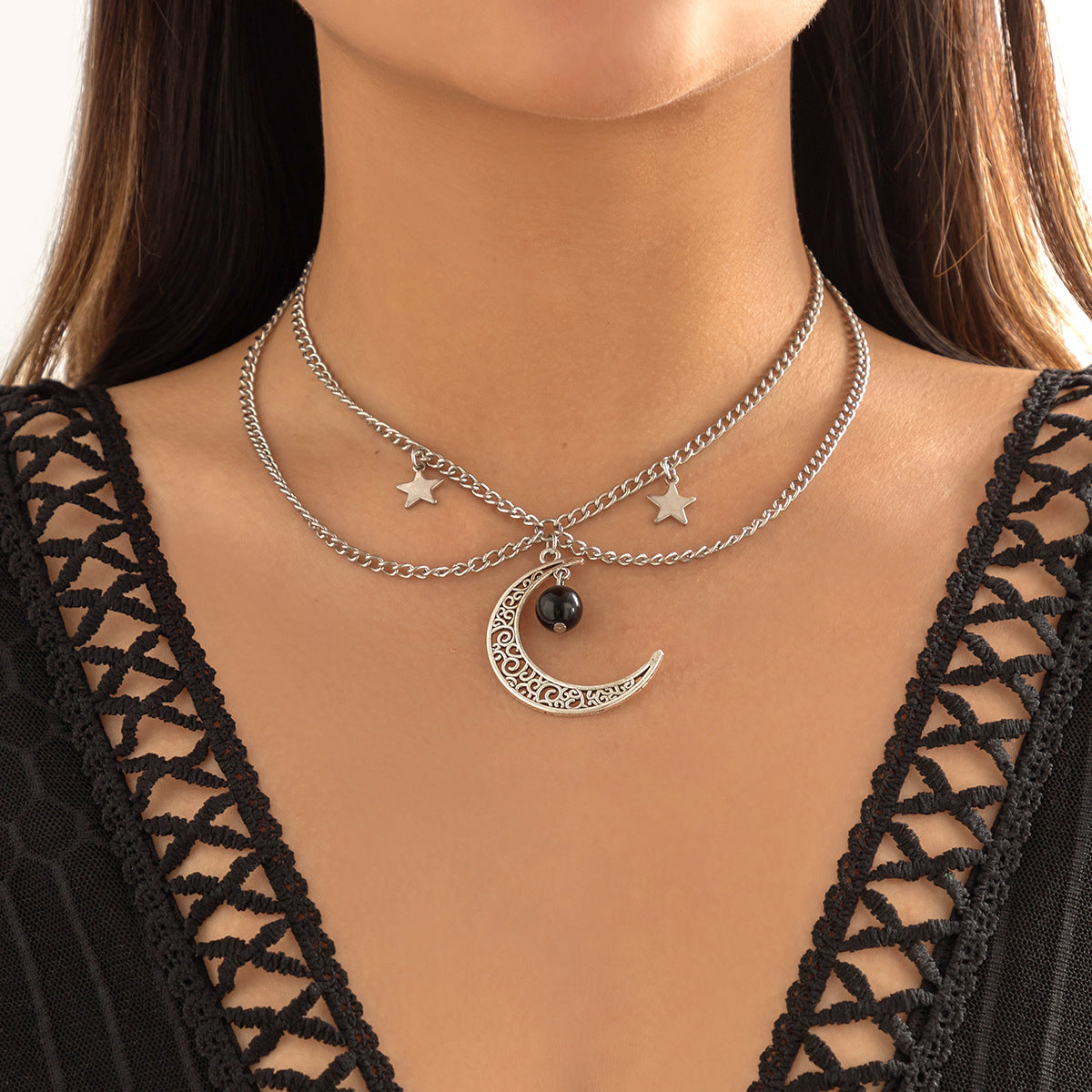 Planderful Vienna Verve Necklace – Retro Crescent Moon and Star Design