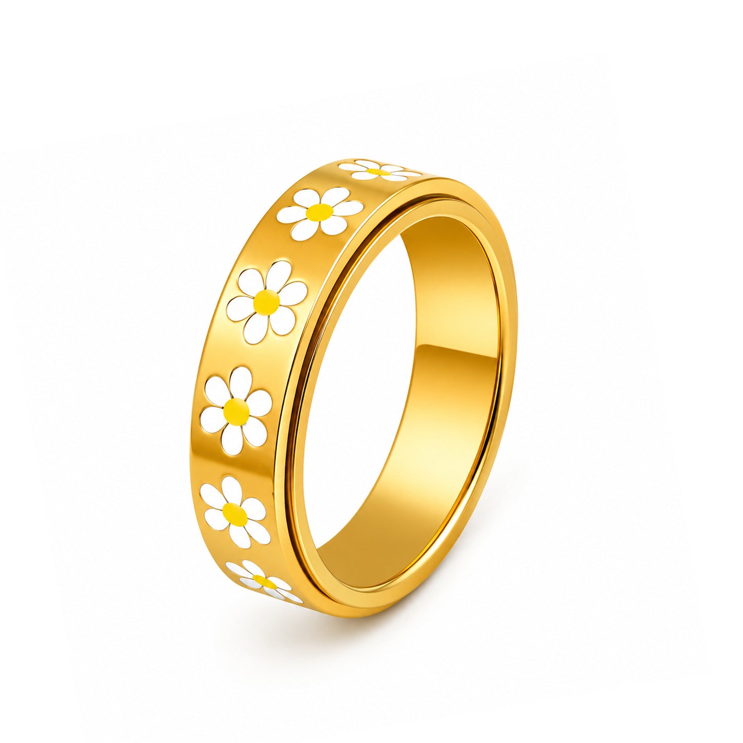 Planderful Everyday Genie Rotatable Daisy Ring Stainless Steel Unisex Stress Relief Jewelry