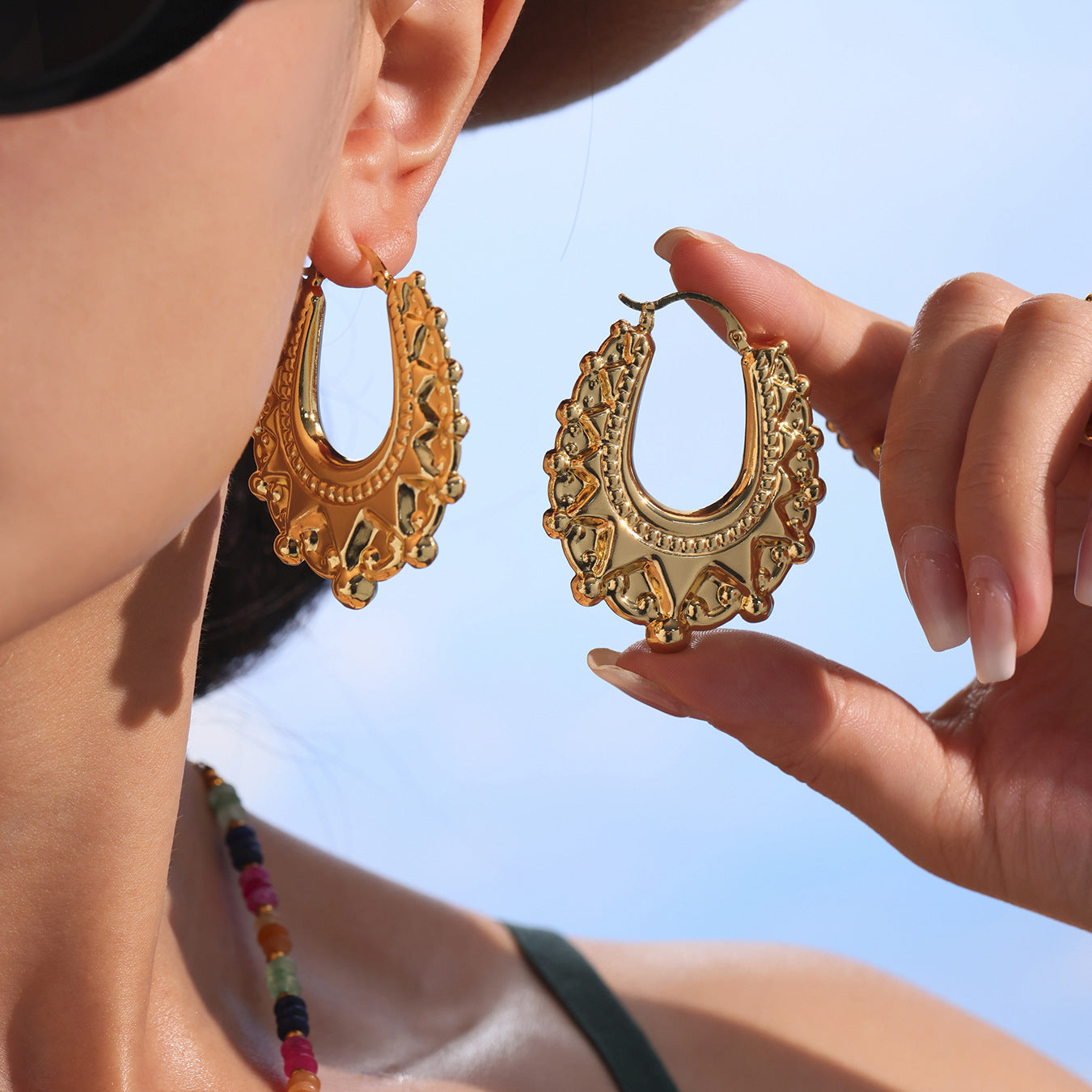 Planderful Gear Texture Earrings 18K Gold Plated Girls