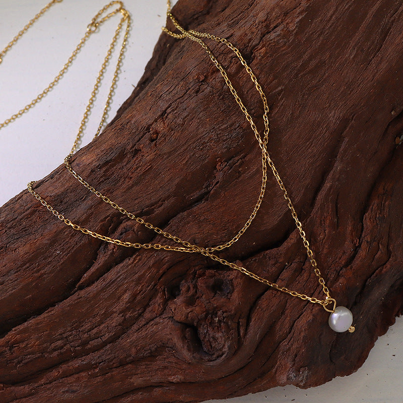 Golden Pearl Lock Necklace with Triple Layers