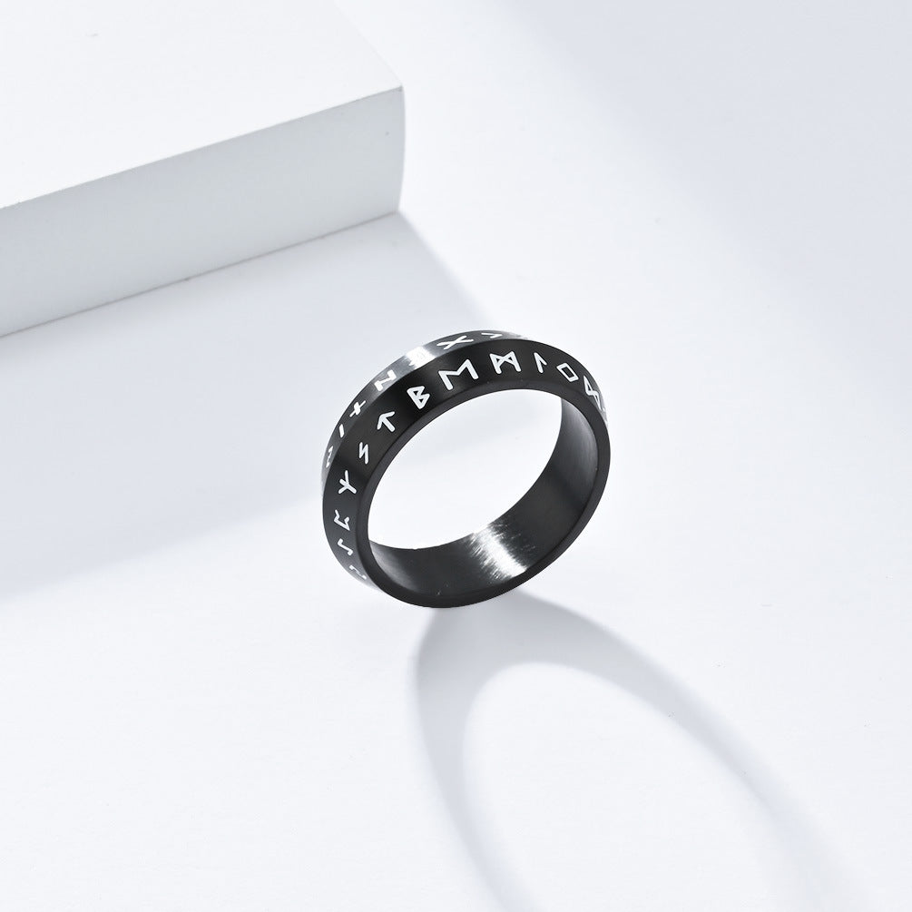 Planderful Viking Text Stainless Steel Ring For Men With Double Beveled Style Everyday Genie