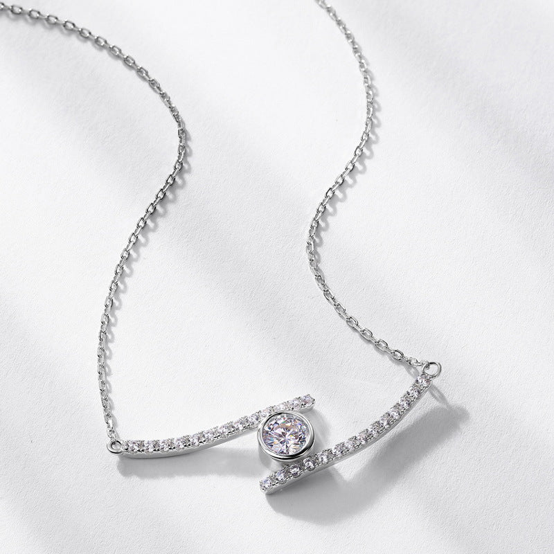 S925 Sterling Silver Moissanite Round Pendant Necklace
