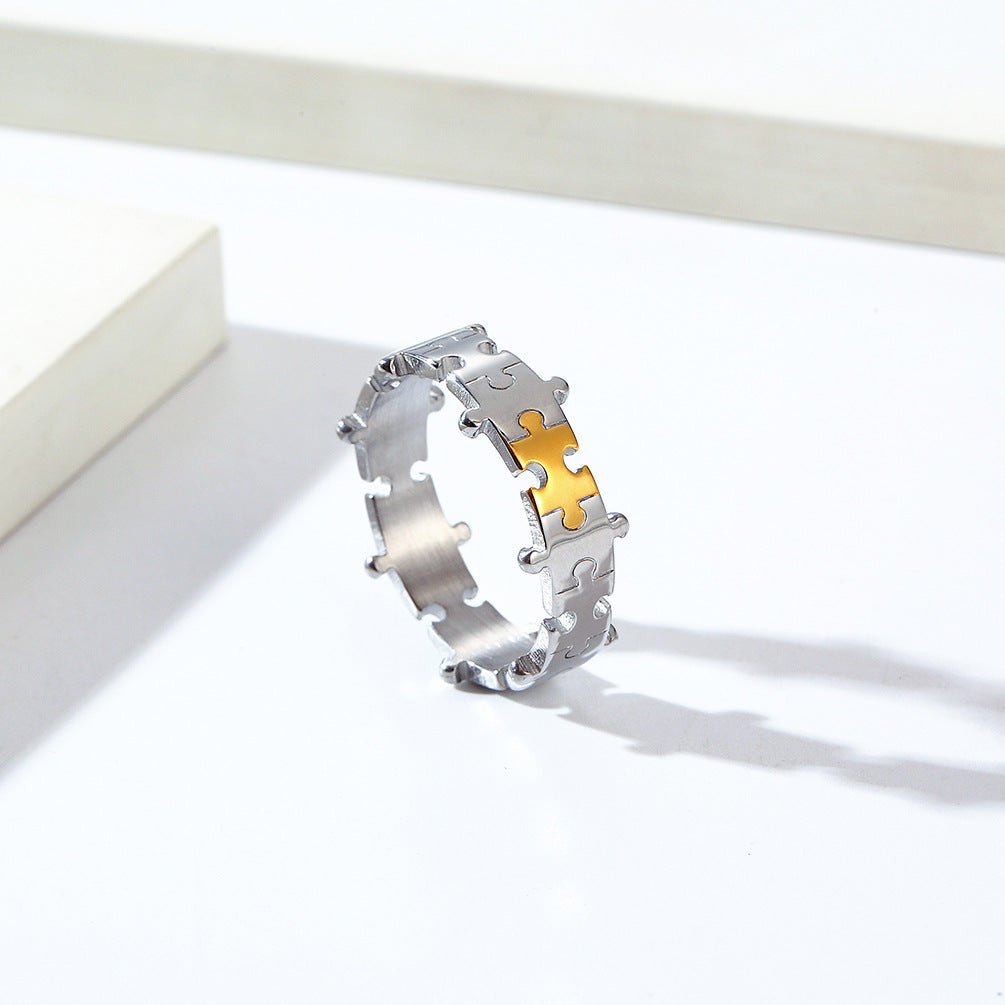 INS Niche Design Puzzle Couple Titanium Steel Pair Ring