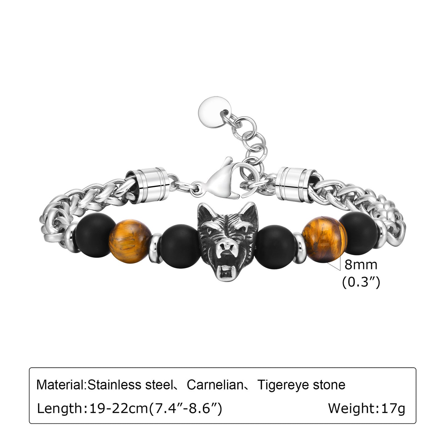 Hip Hop Stainless Steel Wolf Head Bracelet for Men