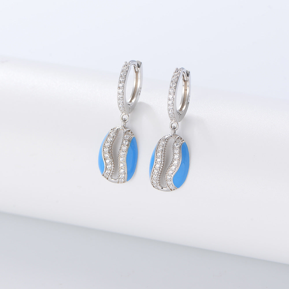 S925 Silver Dip Adhesive Hollow Oval Shell-Shaped Zircon Inlaid Earrings, Instagram Earrings