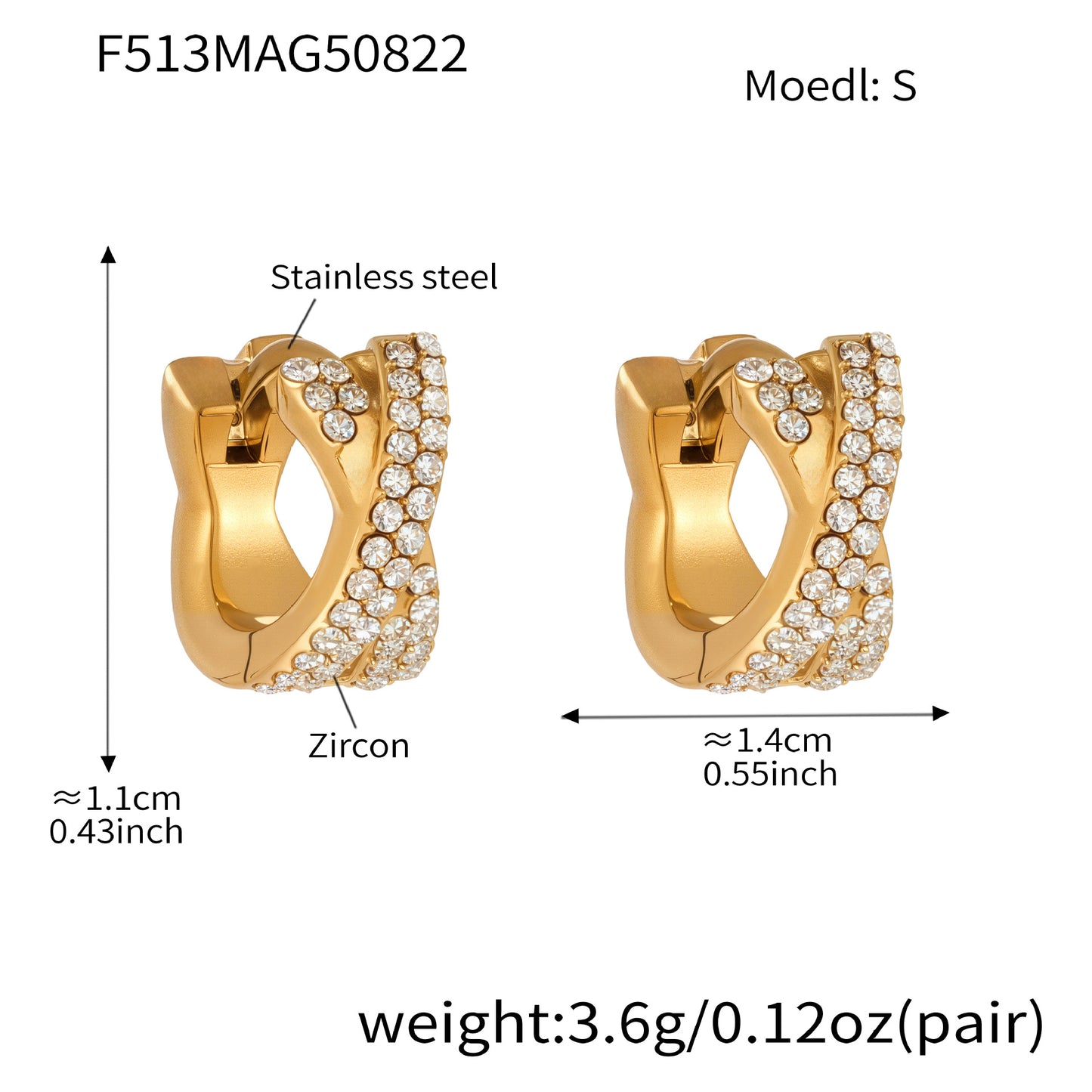 Planderful Exquisite Zircon Earrings Gold Plated Cross Women