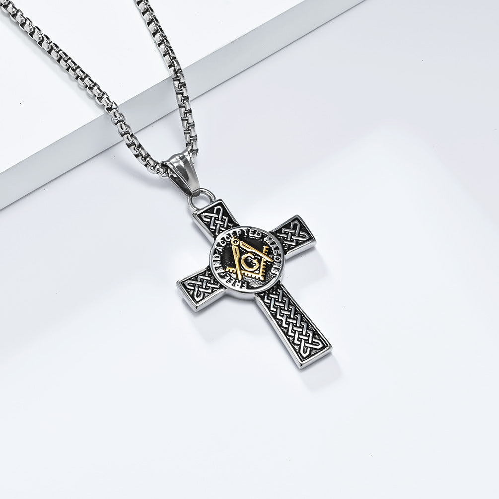 Planderful Masonic Cross Necklace Titanium Steel Pendant For Fraternity Brothers Timeless Celtic Knot