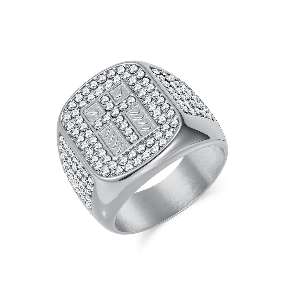 Planderful Hip Hop Titanium Steel Ring For Men With Zircon Cross Luxury High End Jewelry