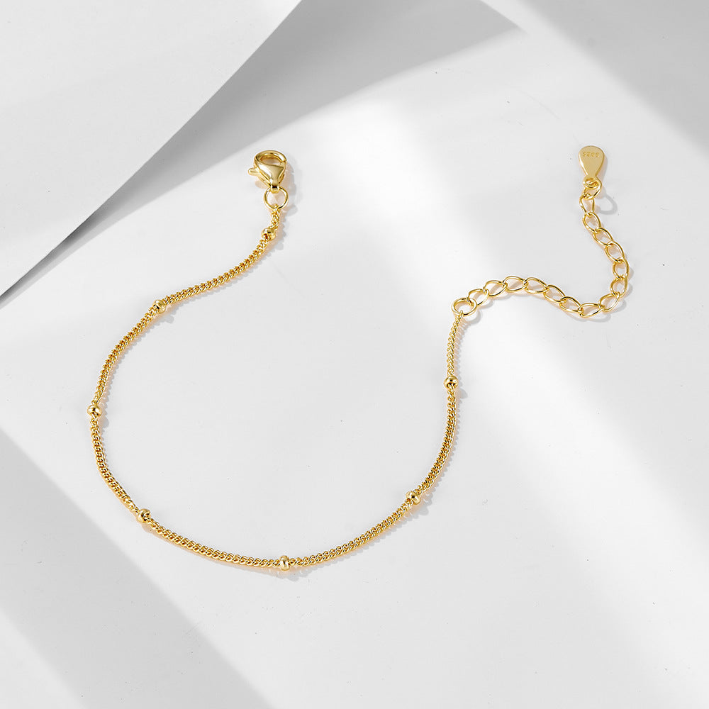 S925 Sterling Silver Doudou Chain Stacked With And Versatile Small Round Bead Bracelet