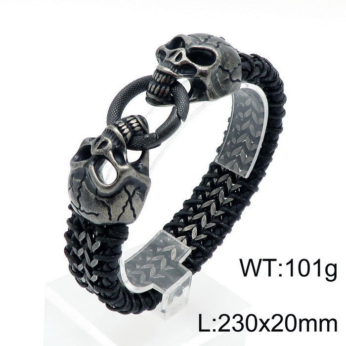 Planderful Double Wolf Head Lion Head Bracelet Men Titanium