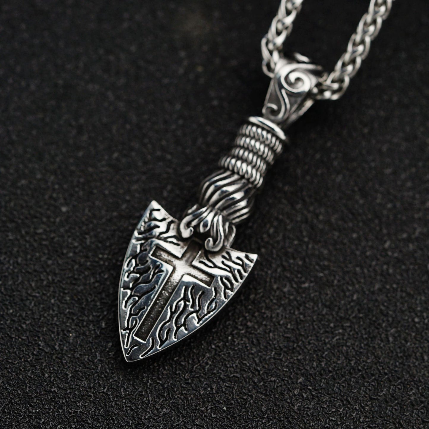 Steel Necklace - Statement Cross Blade Spear Of Destiny Pendant For Hip Hop Style And Everyday Wear