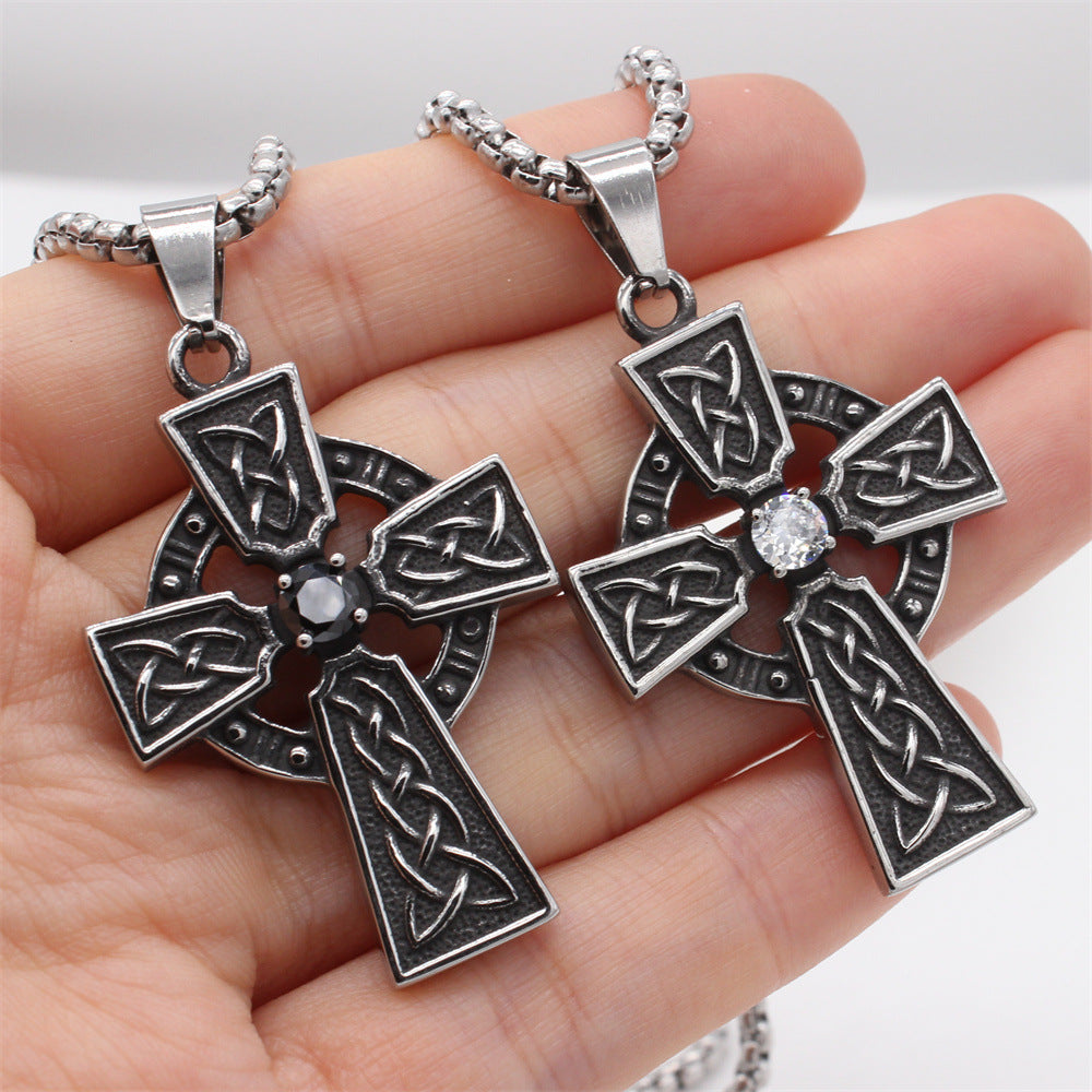 Viking Celtic Cross Zircon Titanium Steel Pendant for Men