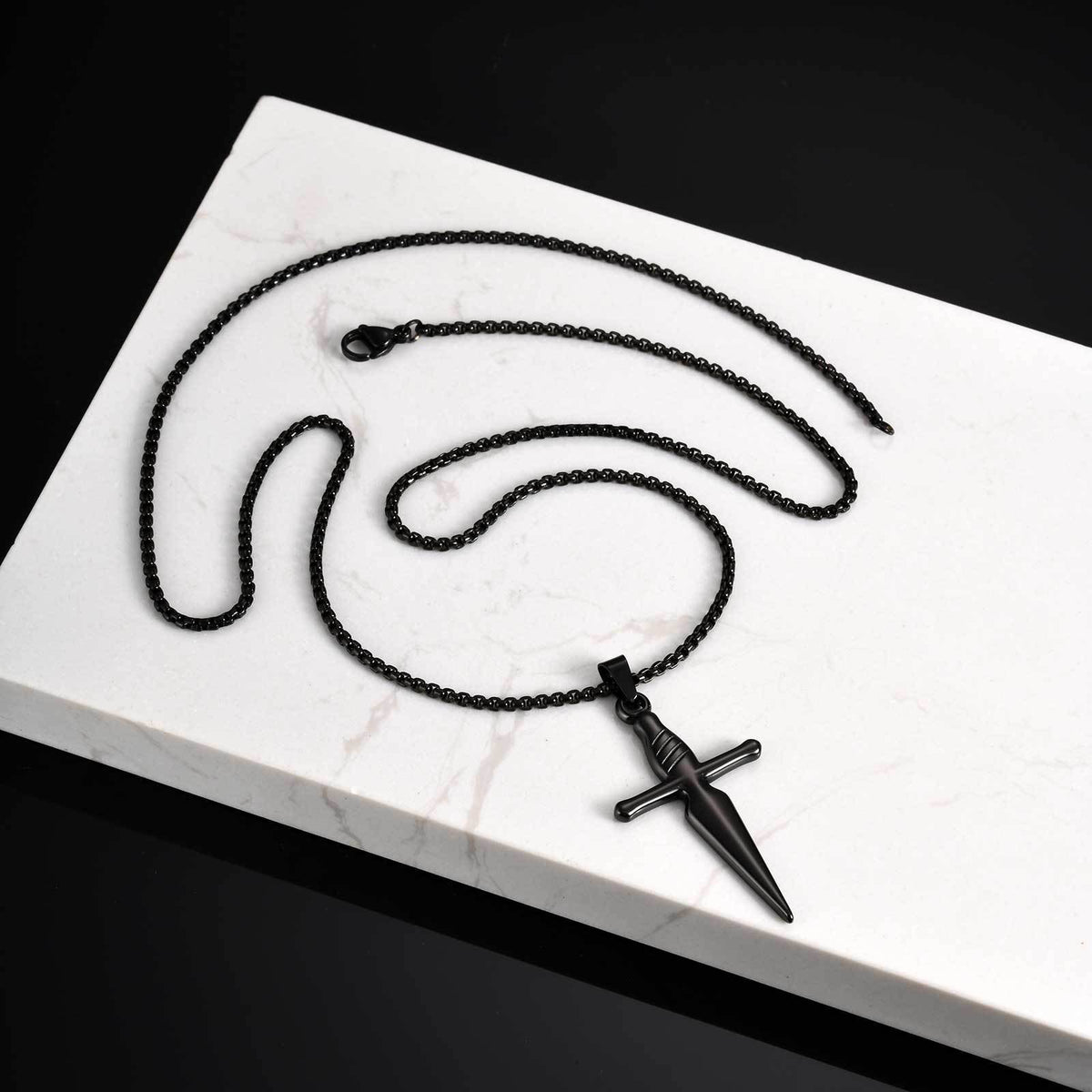 Cross Dagger Pendant — Black or Silver, Chain Optional