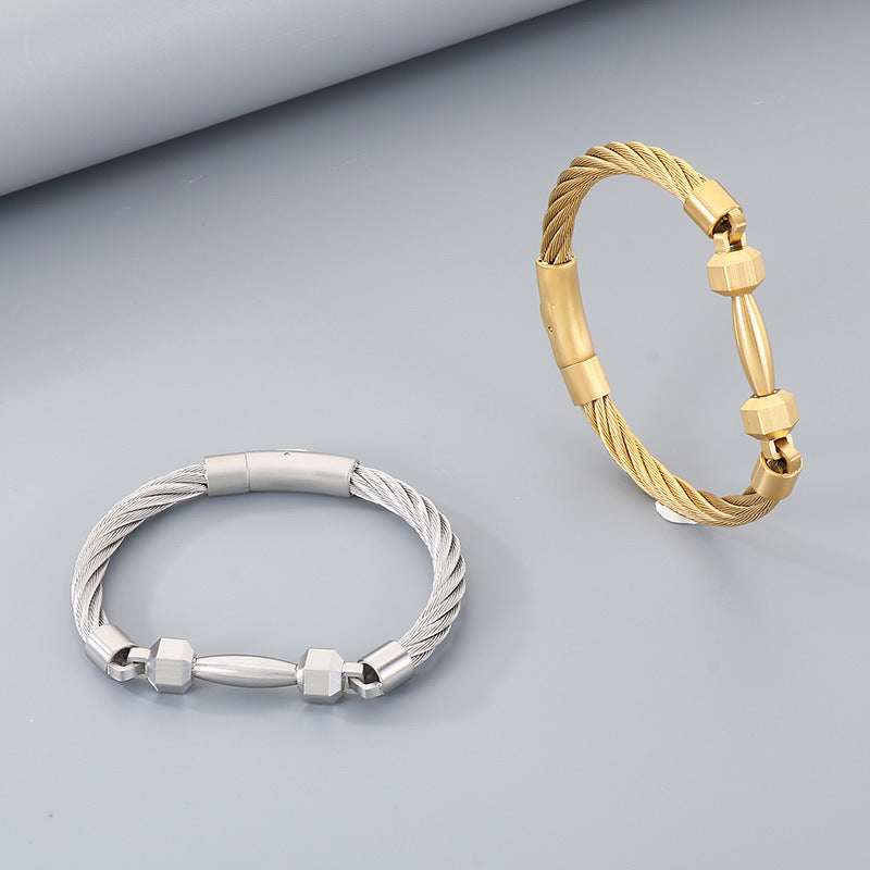 Sports Wind Barbell Cable Bracelet – Vacuum Electroplated Steel