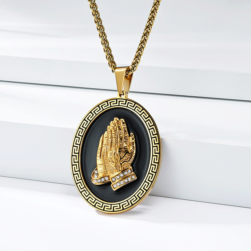 Stainless Steel Prayer Hands Necklace
