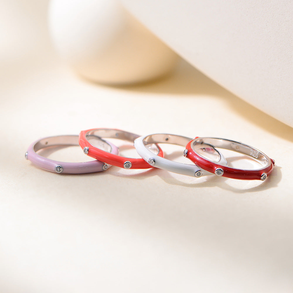 S925 Sterling Silver Colored Epoxy Inlaid Zircon Ring Zircon Ring
