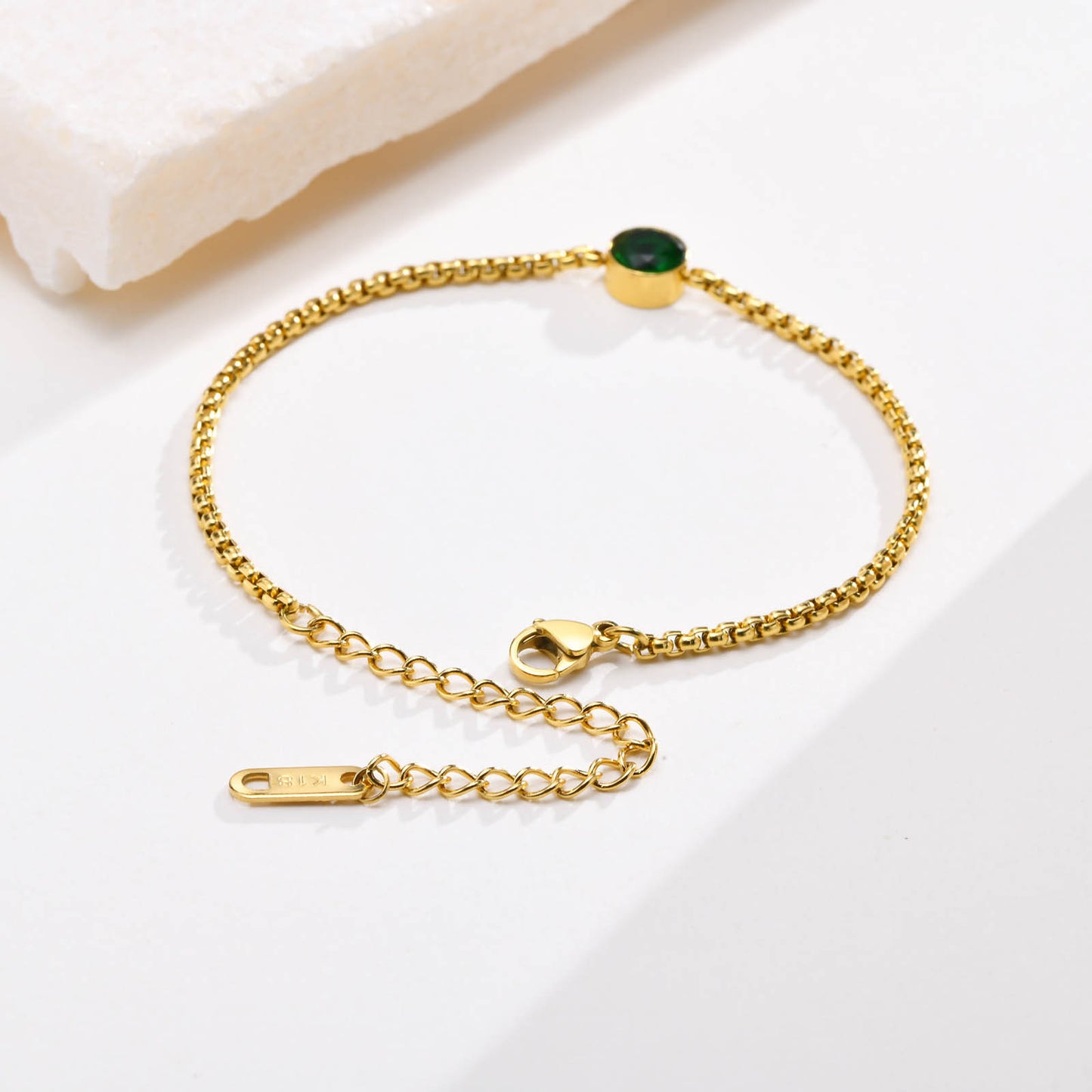Stainless Steel Women's Niche Fashion Round Emerald Bracelet Gold