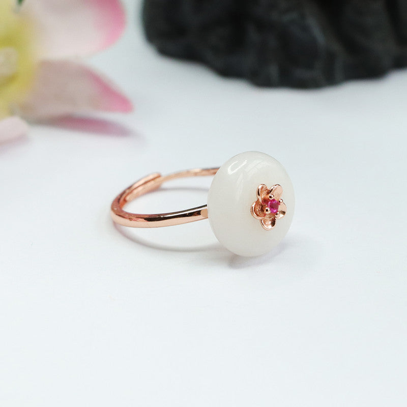 White Hetian Jade Peace Buckle Ring