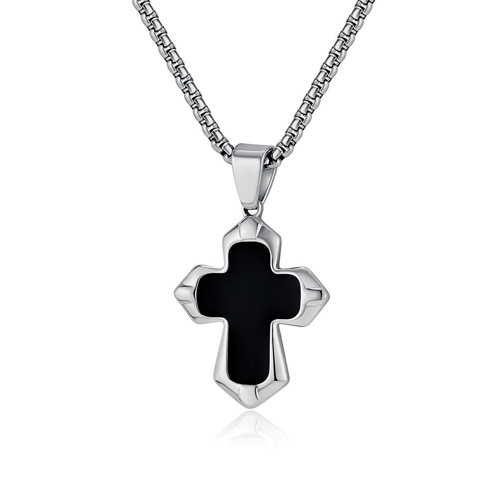 Planderful Cross Necklace Unisex Titanium Steel Oil Drip Finish Edgy Punk Hip Hop Pendant