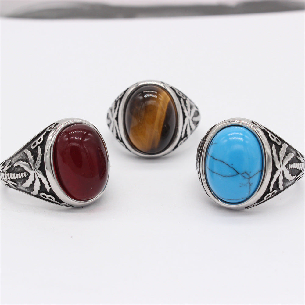 Planderful Unisex Steel Ring With Titanium Finish Durable Statement Retro Style For Men And Women