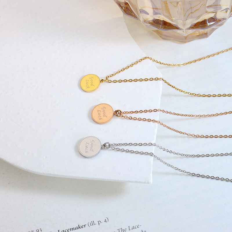 Lucky Love Gold Necklace with Wavy Round Good Luck Pendant