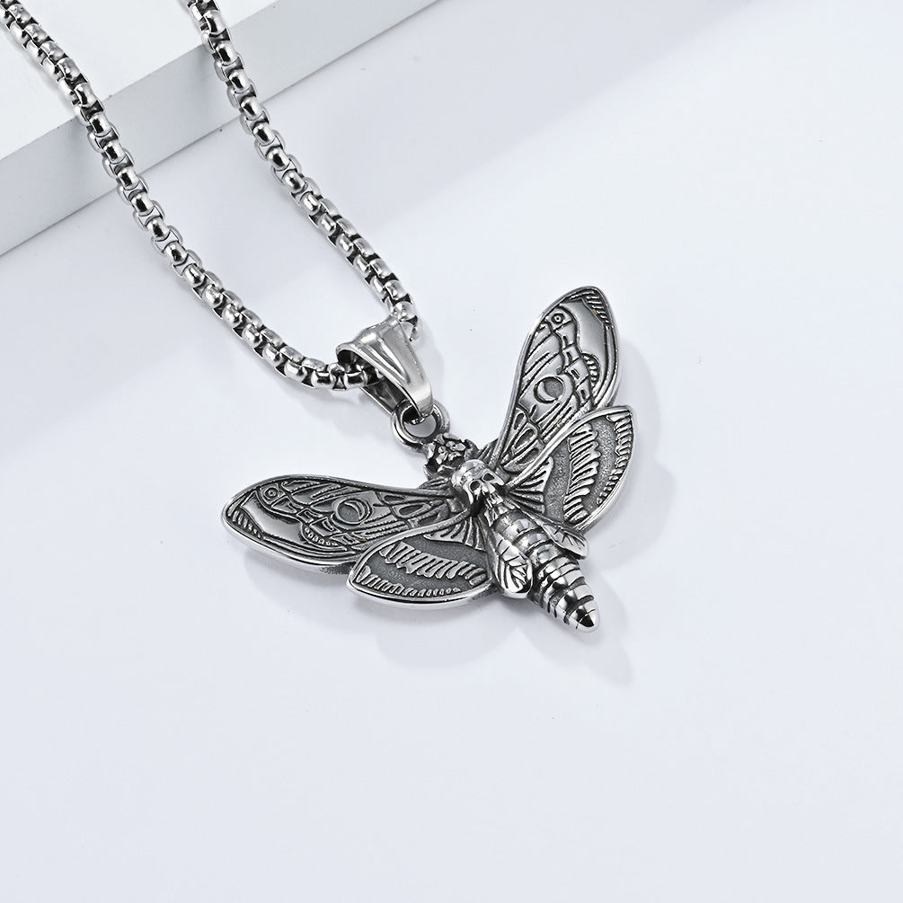 Planderful Punk Butterfly Skull Necklace Titanium Steel Dark Edgy Pendant For Gothic Fashion Lovers
