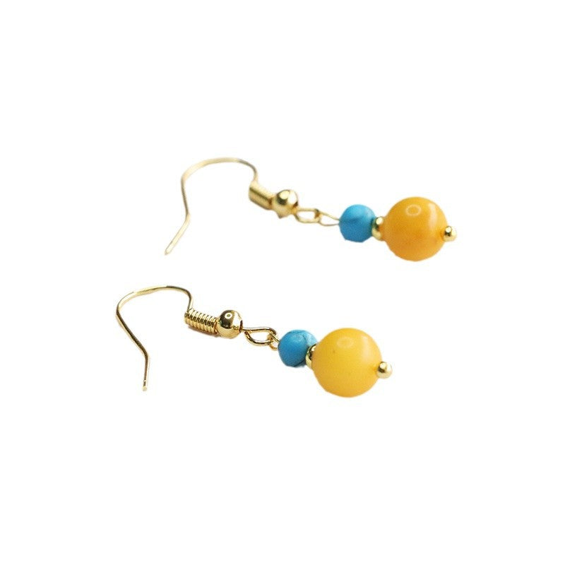 Yellow Beeswax Amber Bead Drop Earrings