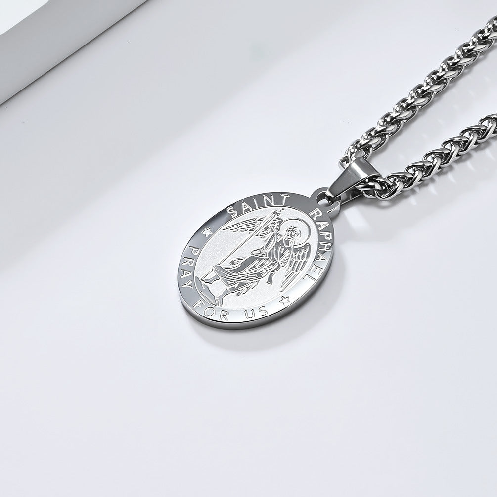 St. Michael the Archangel Titanium Steel Pendant Necklace for Men and Women Holiday Gifts
