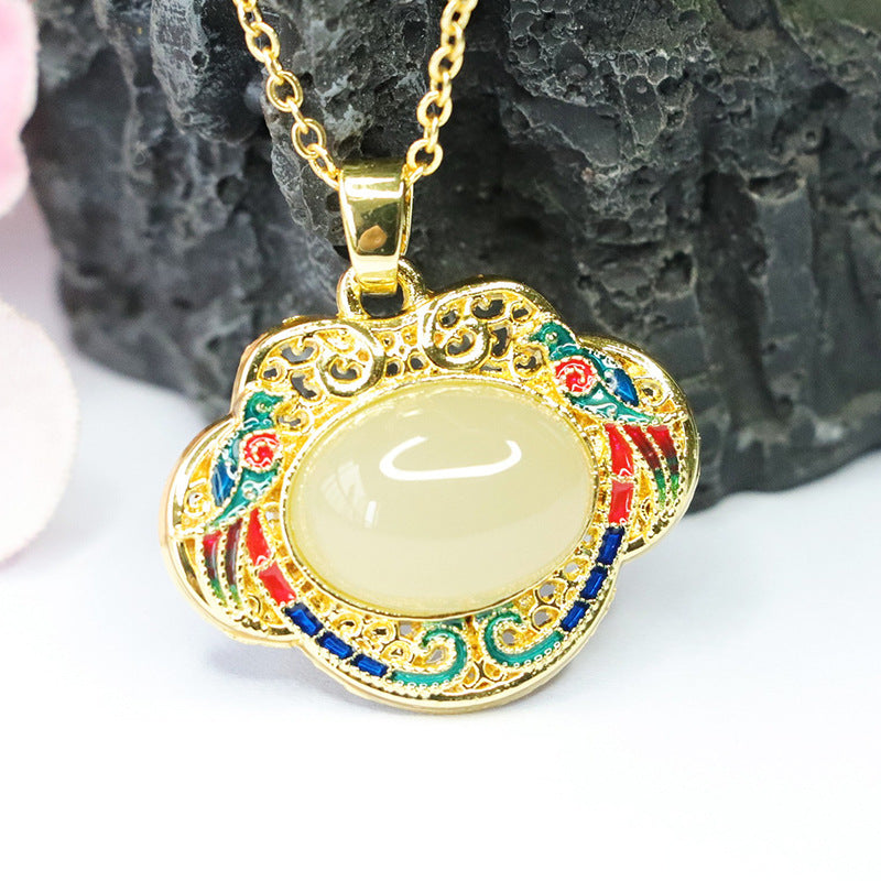 China-Chic Enamel Jade Ruyi Lock Pendant by Planderful