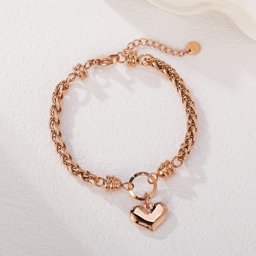 Planderful Peach Heart Cuban Chain Bracelet For Women Bold Everyday Statement Accessory