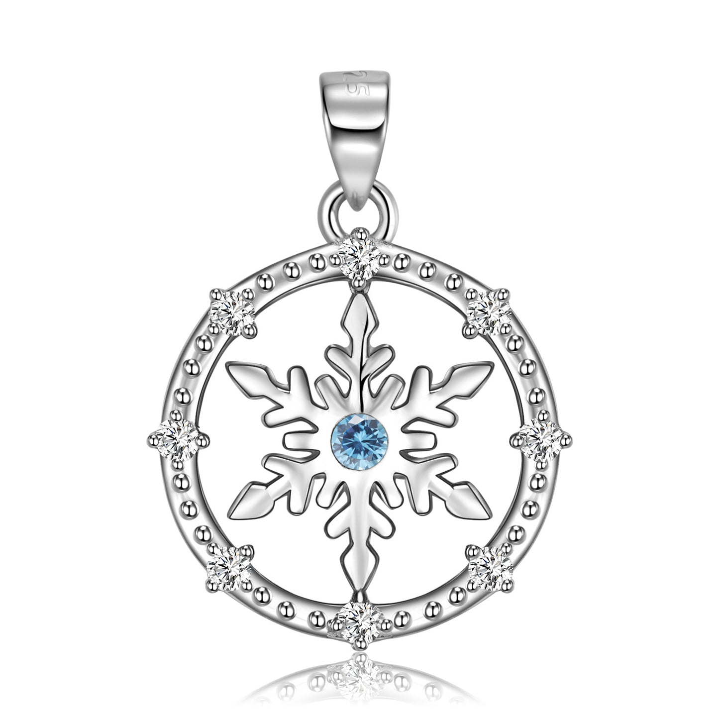 Snowflake Hollow Circle Pendant Zircon Silver Necklace