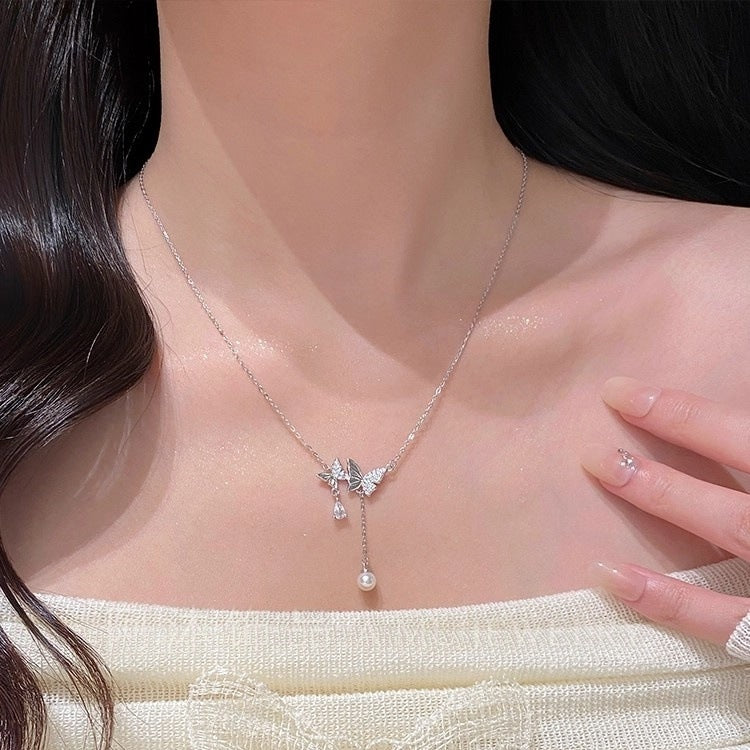 Sterling Silver Butterfly Necklace By Planderful Exquisite Light Luxury Zircon Collarbone Gift For Girlfriends