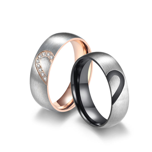 Zircon Heart-Shaped Stainless Steel Couple Ring – Marriage Proposal Engagement Love Zircon