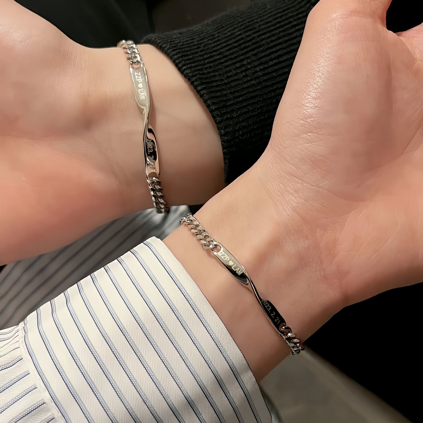 Planderful Jewelry Mobius Couple Bracelet Engraved Steel Gift For Valentine's Lovers