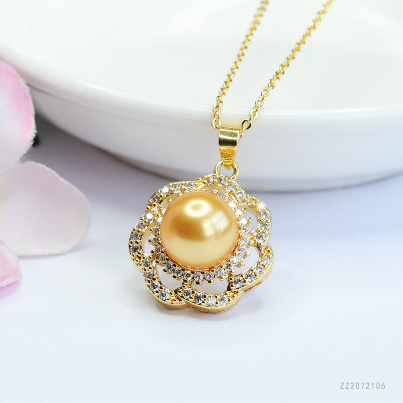 Champagne Shell Pearl Seven-Petal Pendant — No Chain