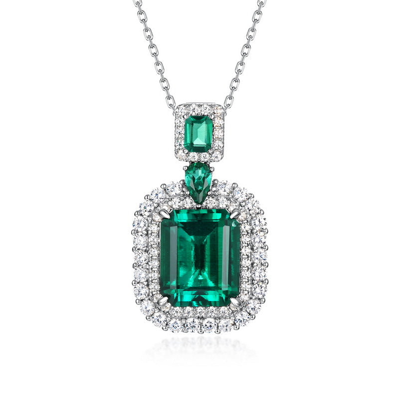 Planderful Jewelry Sterling Silver Lab Grown Emerald Necklace