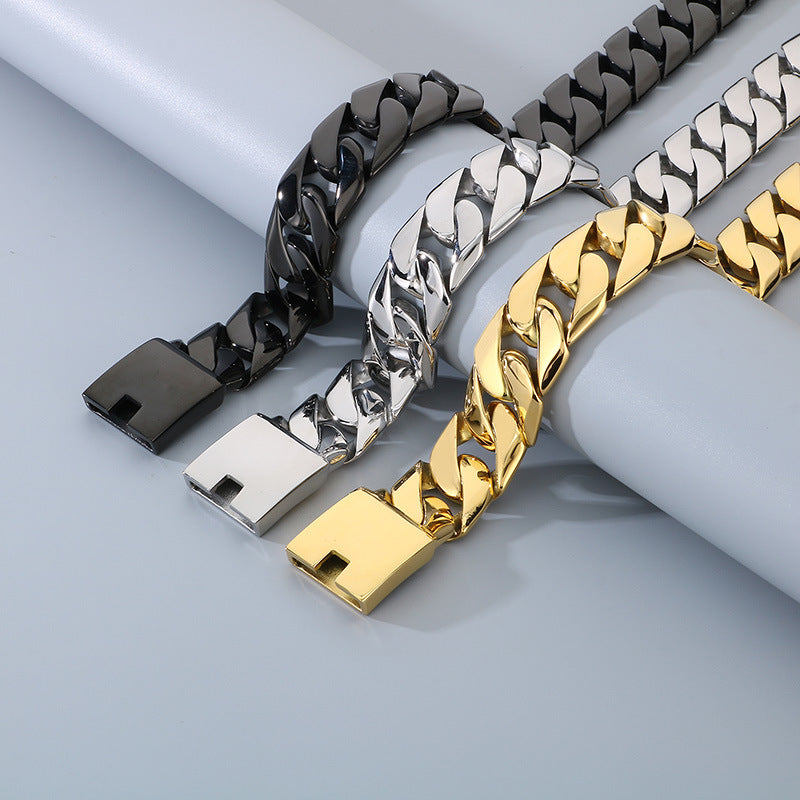 Mens Titanium Steel Cuban Chain Necklace European Style