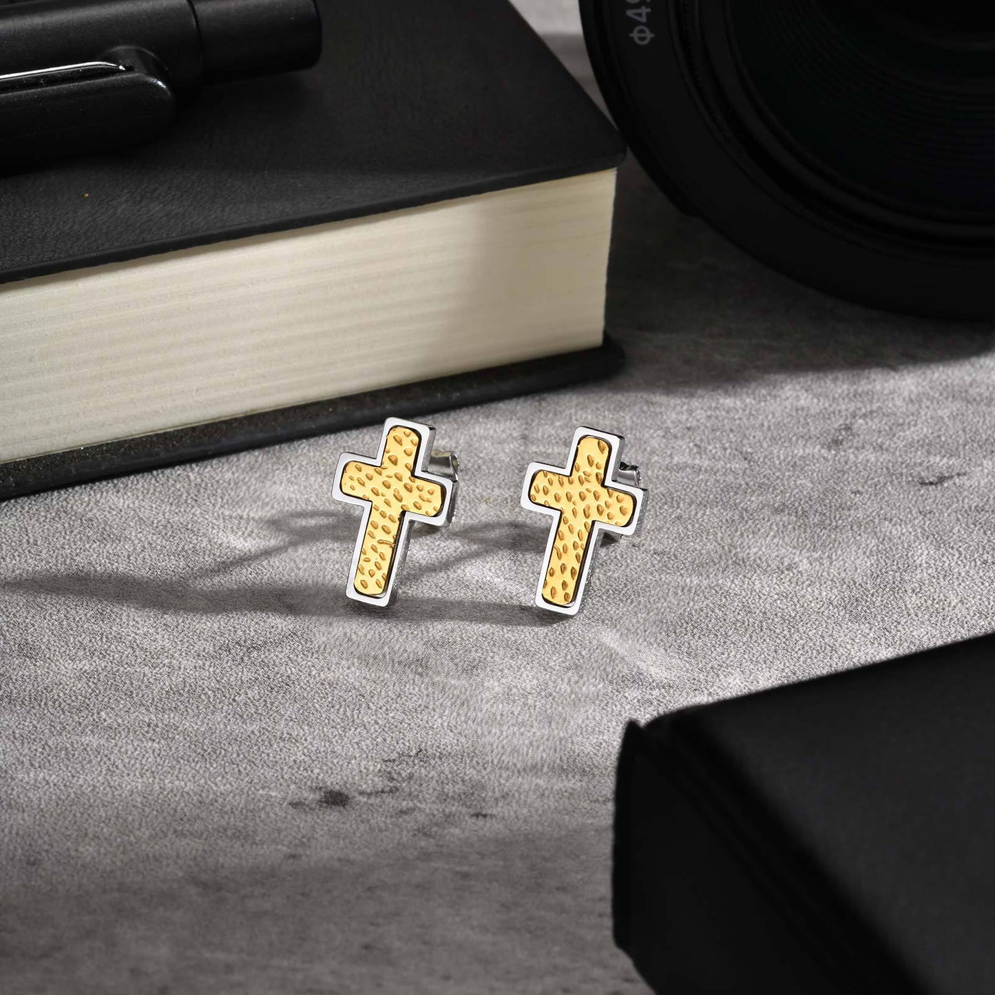 Planderful Men's Stainless Steel Hammer Cross Earrings