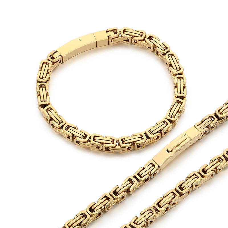 Personalized Byzantine Bracelet Titanium Emperor Chain Set