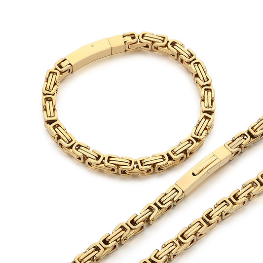 Personalized Byzantine Bracelet Titanium Emperor Chain Set