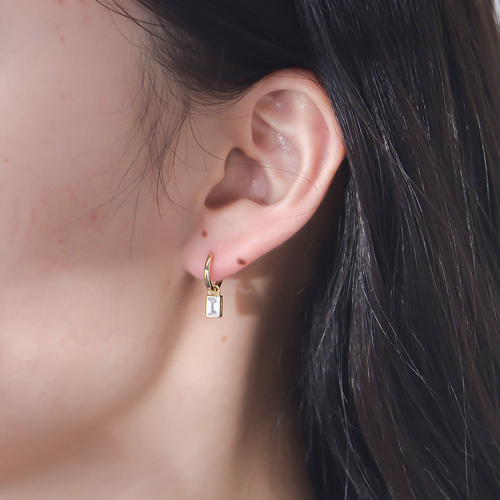 925 Sterling Silver Geometric Square Zircon Earrings, Small Earrings,