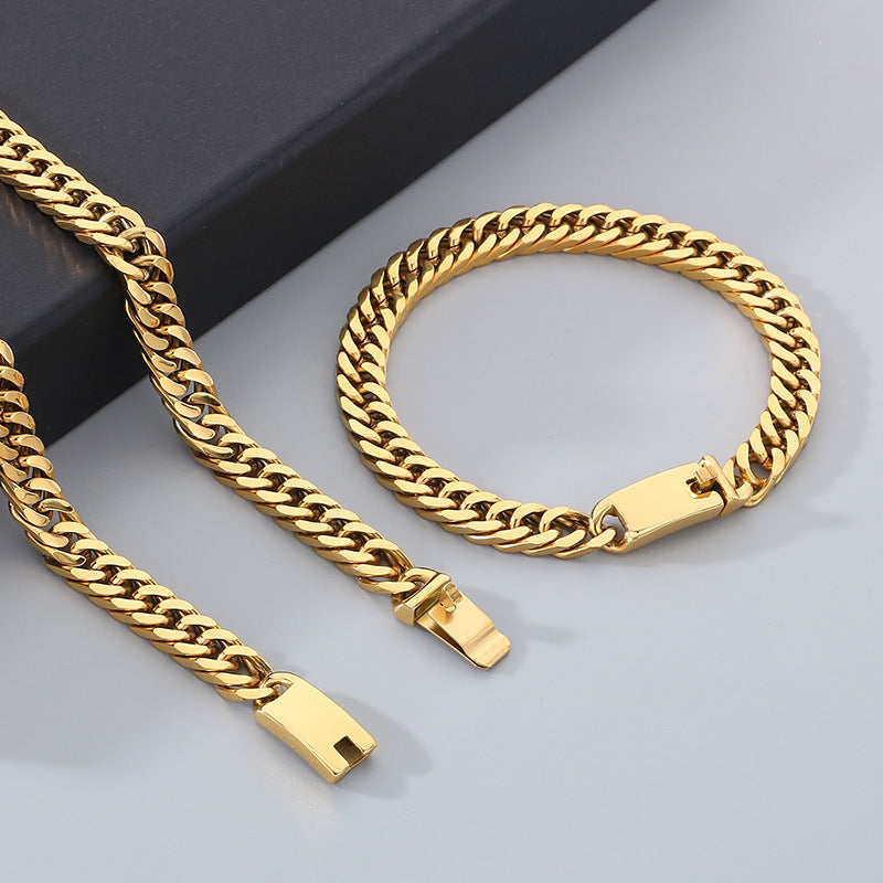 Trendy Hip Hop Whip Chain Bracelet Steel Cuban Necklace Men