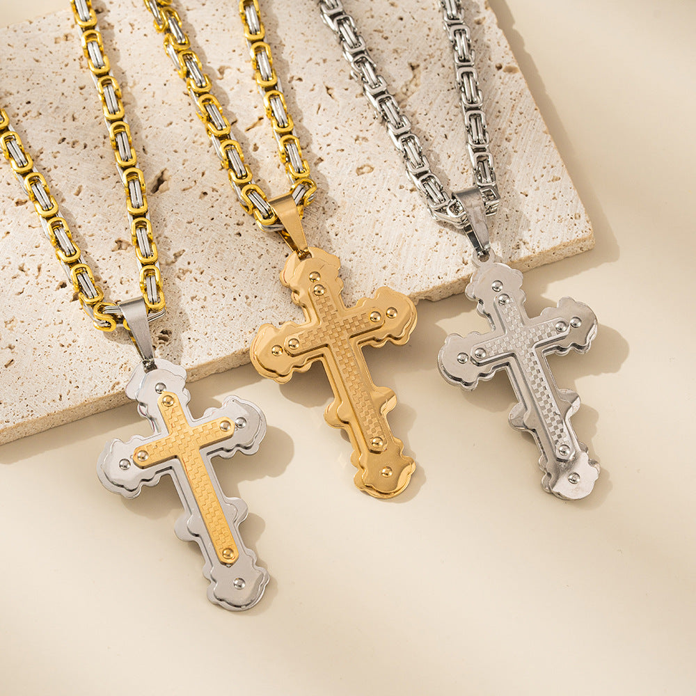Planderful Triple Cross Pendant Necklace For Men Versatile