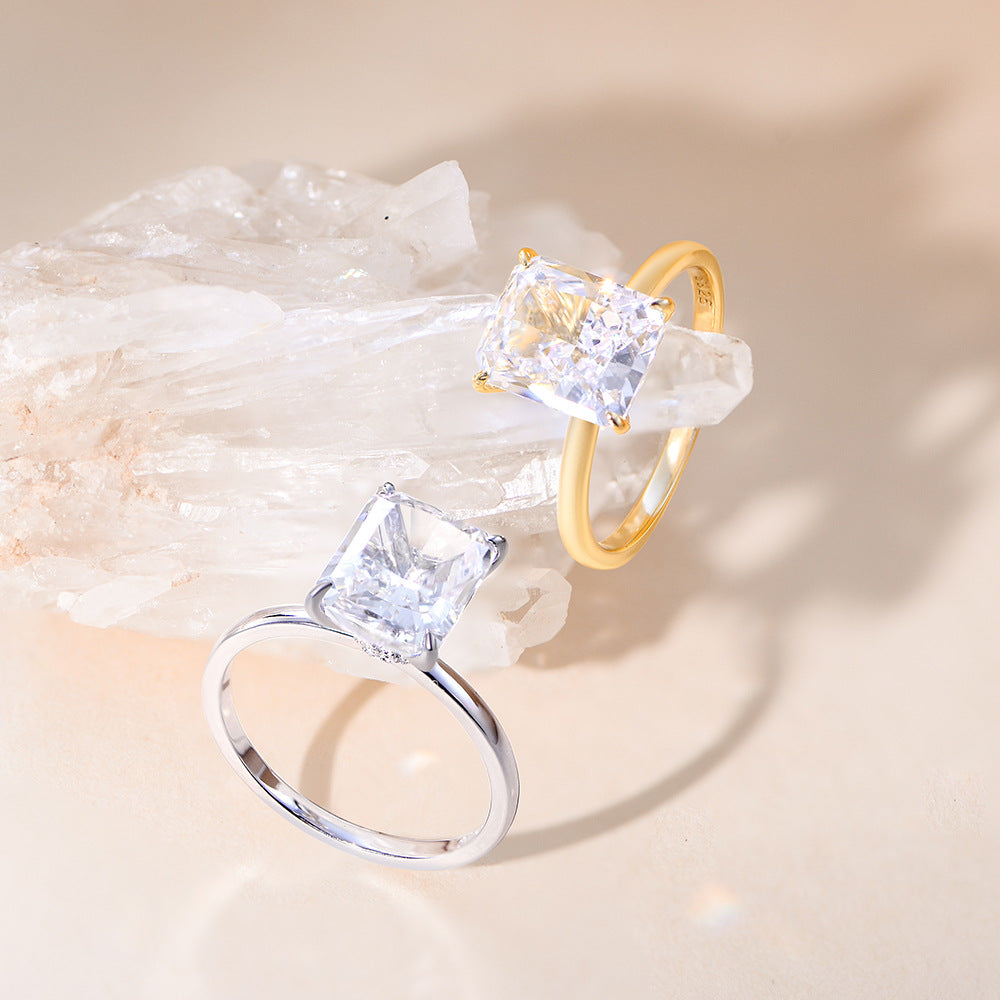 Planderful S925 Sterling Silver Ring With Ice Flower Cut Zircon 8x10mm For Women Elegant Jewelry