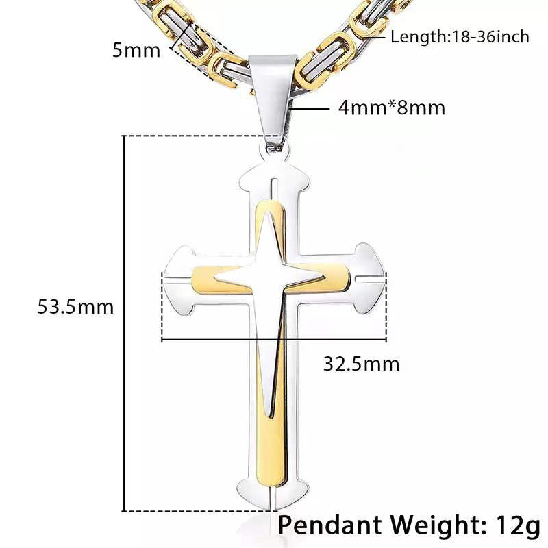 Planderful Everyday Genie Three Layer Cross Necklace Stainless Steel Chain Trendy Mens Fashion Jewelry